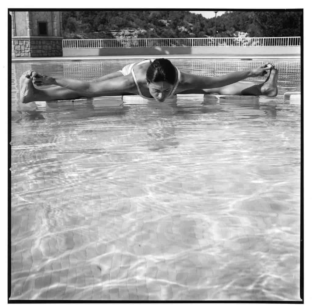 Opale in upavista konasana Ashtanga Yoga photo shoot by Jerome Ferriere in Ibiza 2006